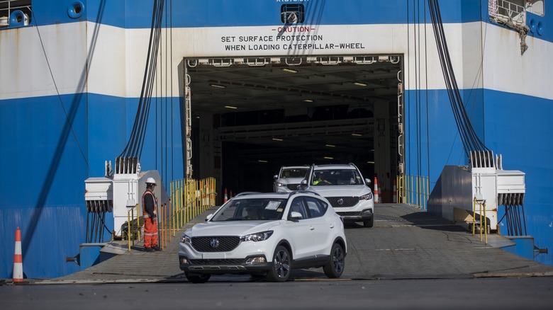 Chinese MG EVs being unloaded