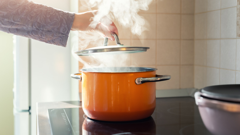 large pan on electric stove