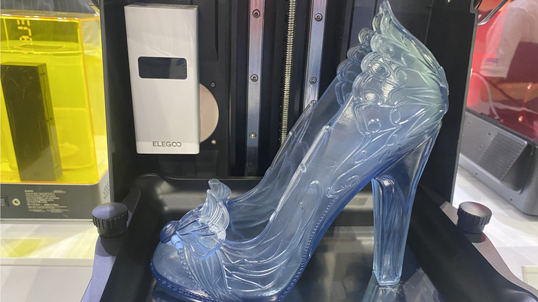 3D printed blue glass slipper