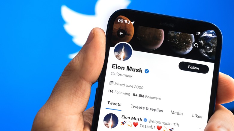 Elon Musk's account over Twitter logo