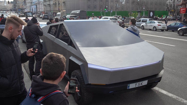 A Tesla Cybertruck on the road