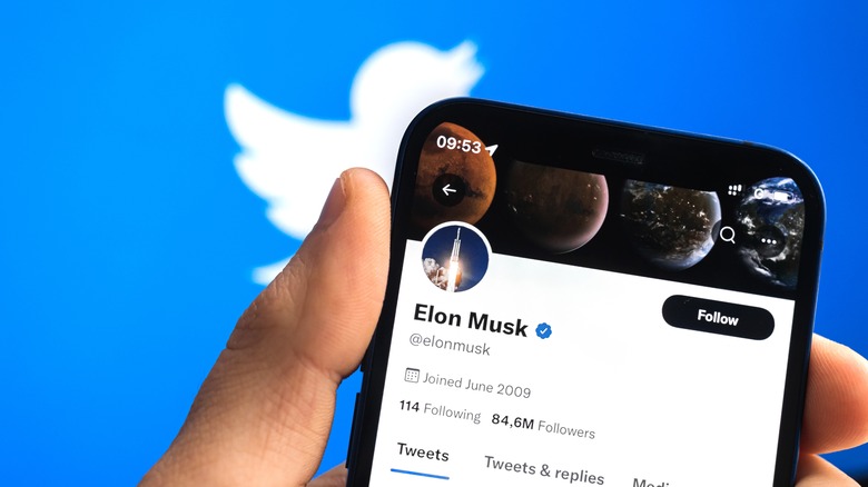 Twitter app showing Elon Musk's Twitter profile