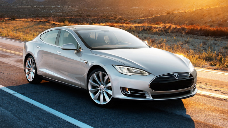 Tesla Model S road driving