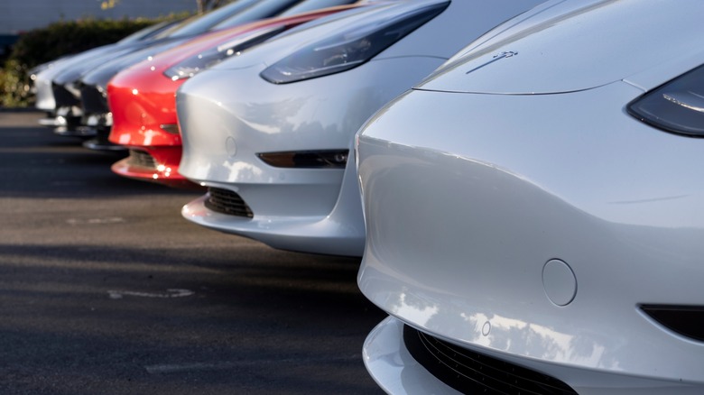 Tesla EVs in parking lot