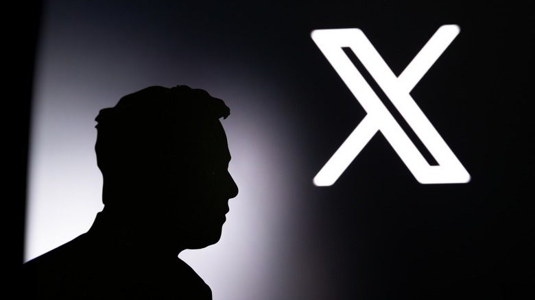 Silhouette of Elon Musk next to X logo