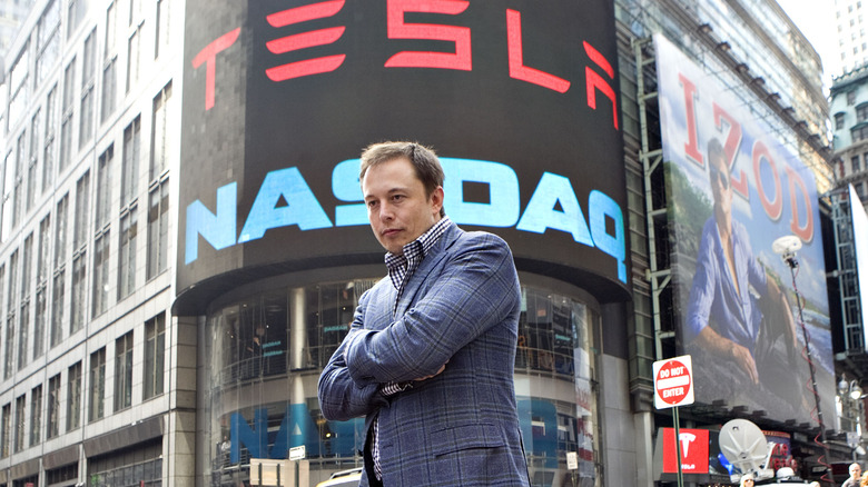 Elon Musk outside the Nasdaq Marketsite