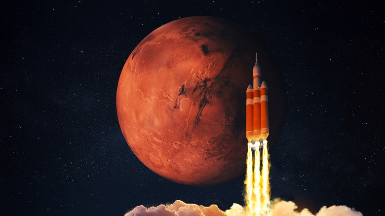 Rocket with Mars in background