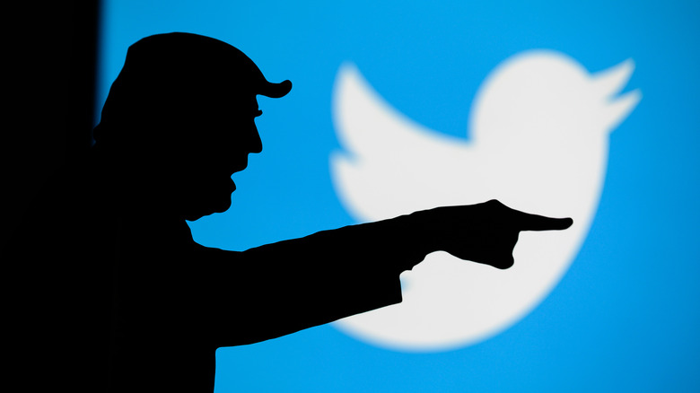 Donald Trump's silhouette in front of Twitter logo