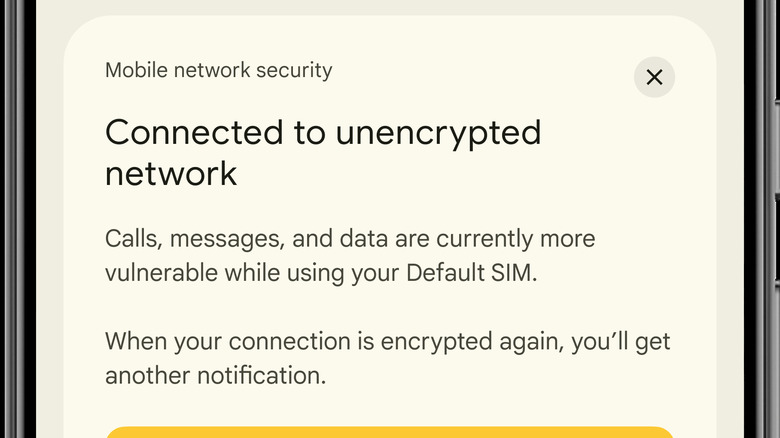 Unencrypted network warning message 