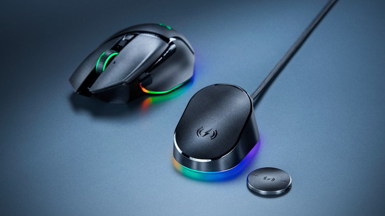 The Basilisk V3 Pro with the Mouse Dock Pro and the Wireless Charging Puck