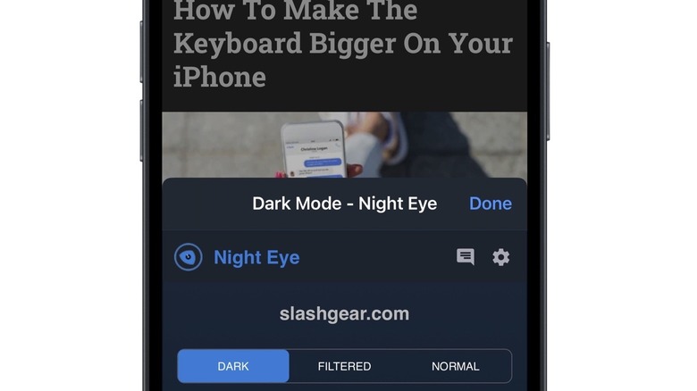 Night Eye Safari extension on iPhone