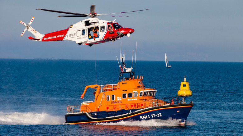 Coastguard helicopter and life boat