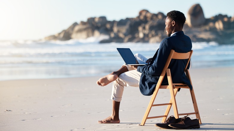 man working at the beach