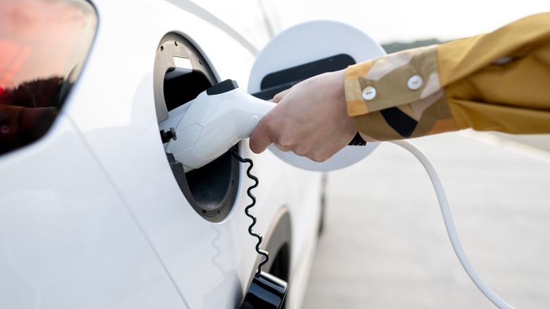 close up shot of ev charging port