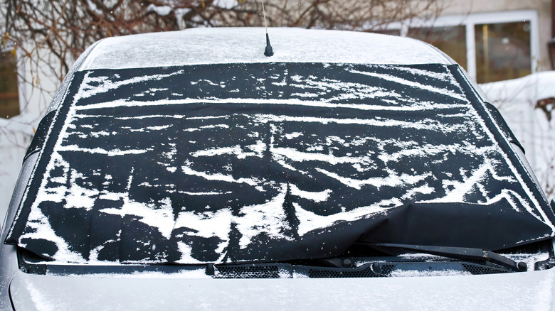 Car windshield cover from freezing winter weather including snow, frost and ice