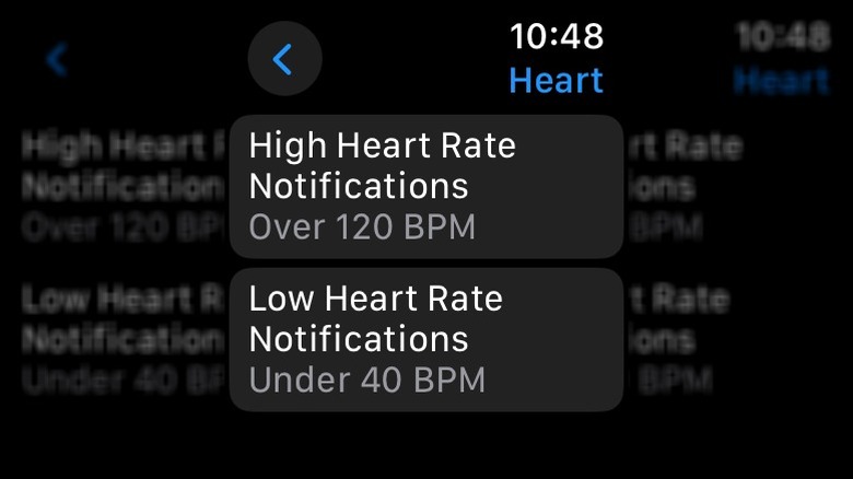 Apple watch high and low heart rate notifications setting