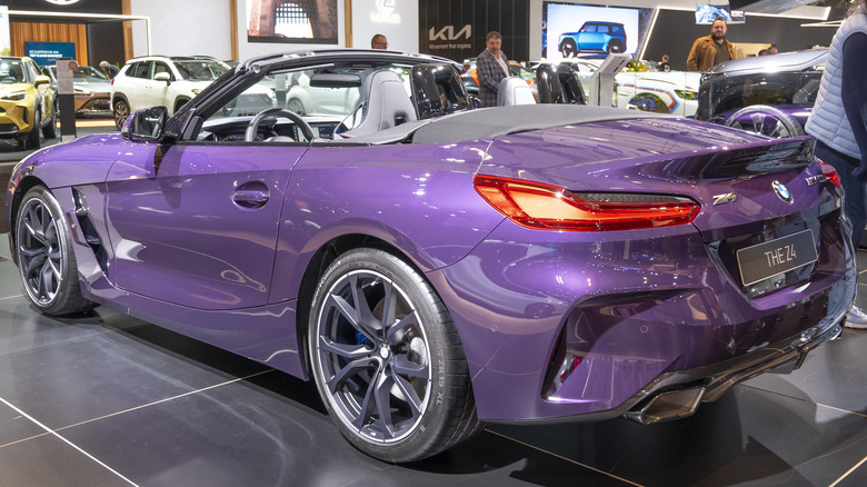 Purple BMW Z4 roadster convertible sports car