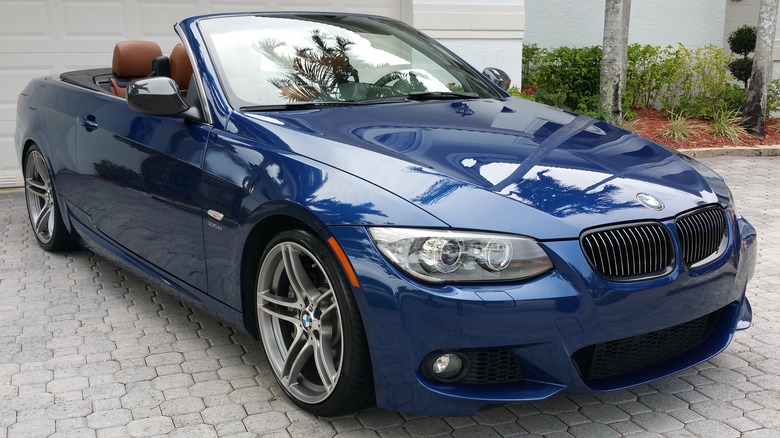 Blue BMW 335is convertible parked