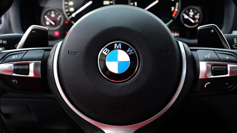 BMW steering wheel on display