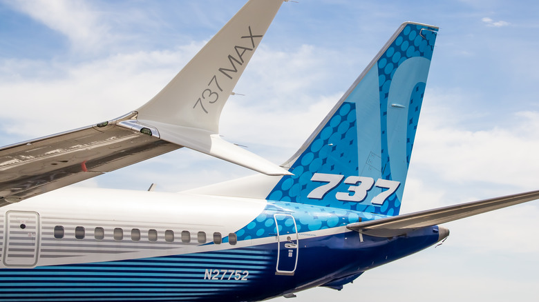 The tail of a Boeing 737 MAX 10