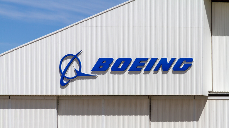 Boeing company logo on a hangar