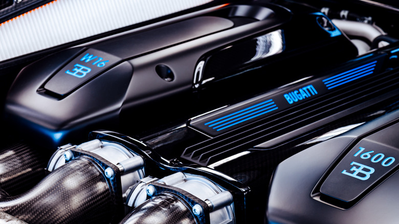 Close-up of the Bugatti W16 engine