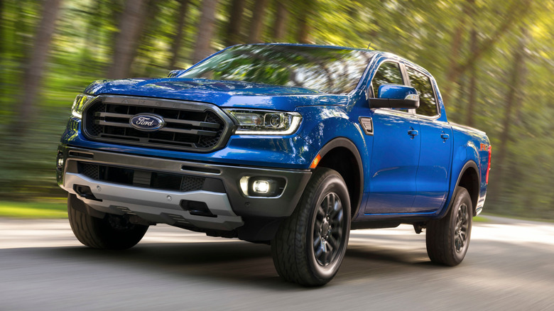 Blue 2020 Ford Ranger in motion