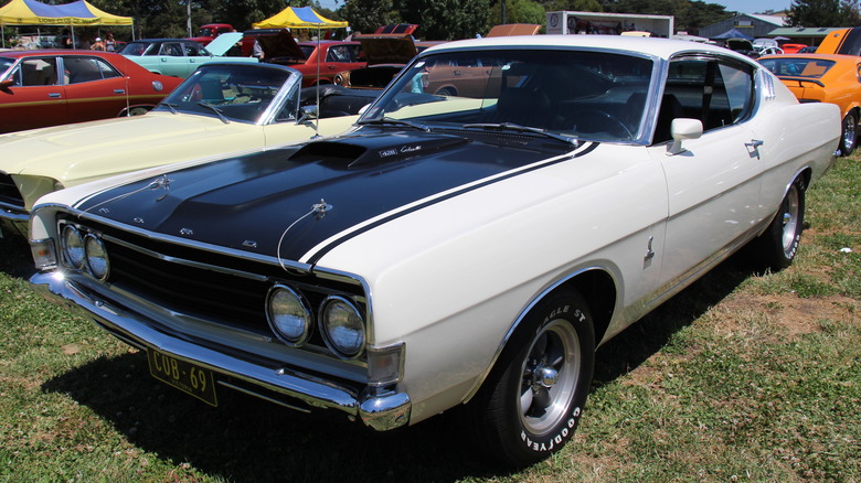 White and black 1969 Ford Cobra at a car show