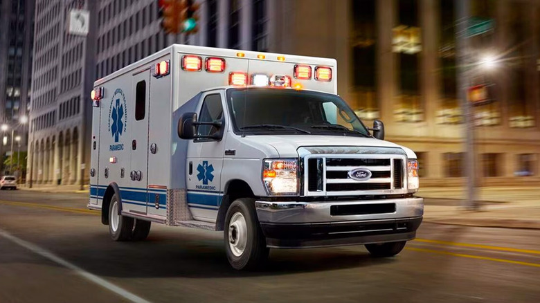 A Ford E450 outfitted to be an ambulance