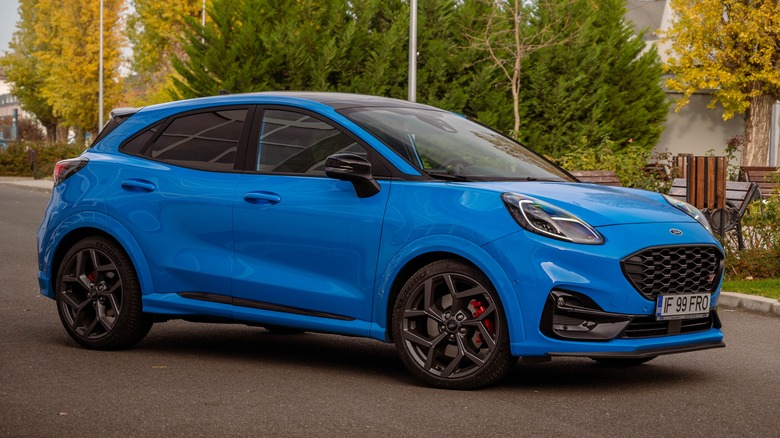 Blue 2023 Ford Puma ST parked on tarmac