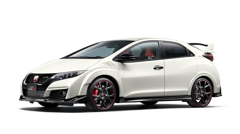 White Honda Civic Type R FK2 front 3/4 studio shot