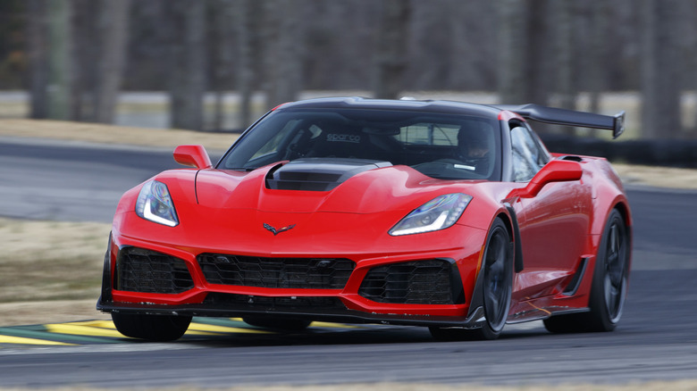 Red C7 Corvette ZR1 driving