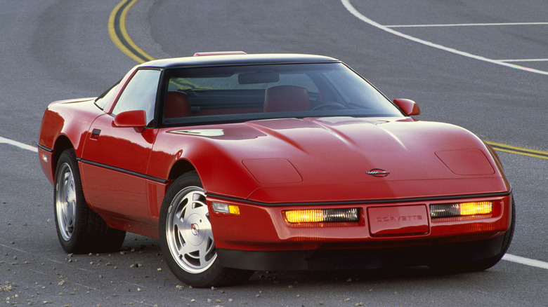 Red 1990 Corvette ZR1 racing