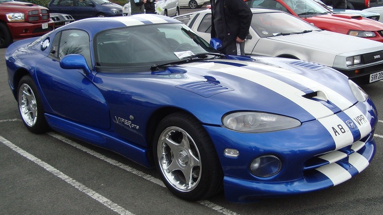 1998 Blue Dodge Viper GTS in parking lot