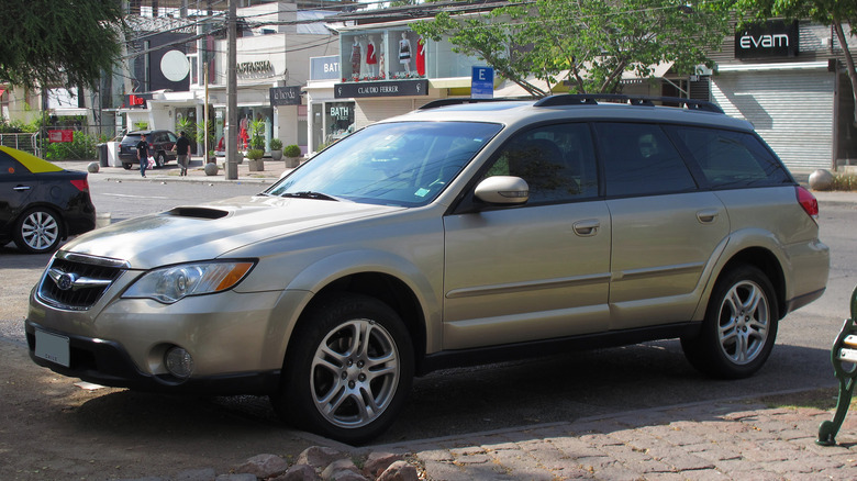 Silver 2008 Subaru Outback parked