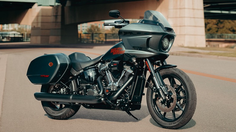 Dark gray 2025 Harley-Davidson Low Rider ST parked on the street