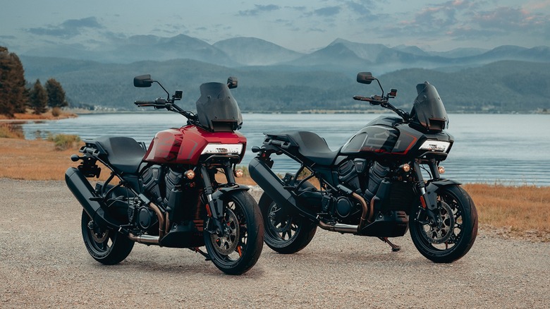 Two 2025 Harley-Davidson Pan America 1250 ST bikes parked on dirt