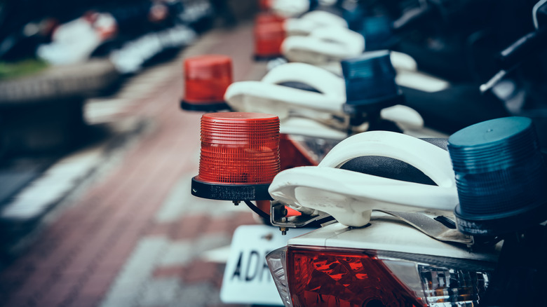 A line of police motorcycles.