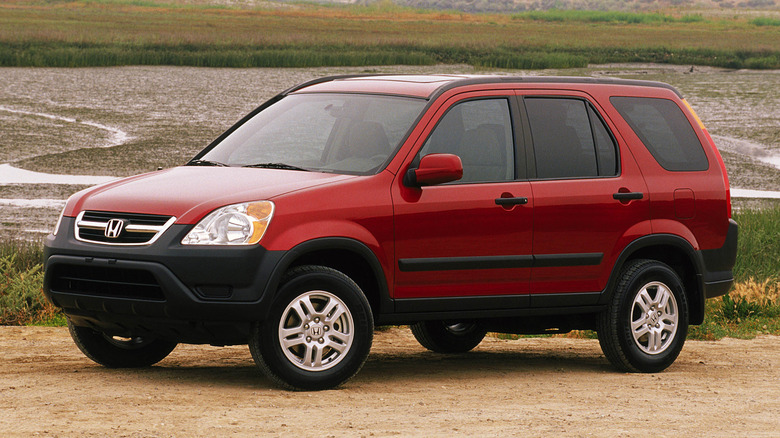 Red 2002 Honda CR-V parked in the wild