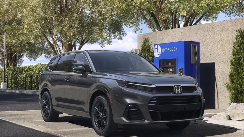 2025 Honda CR-V e:FCEV In Gray At A Hydrogen Fueling Station