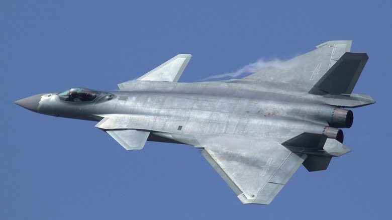 Chinese J-20 jet flying at an air show