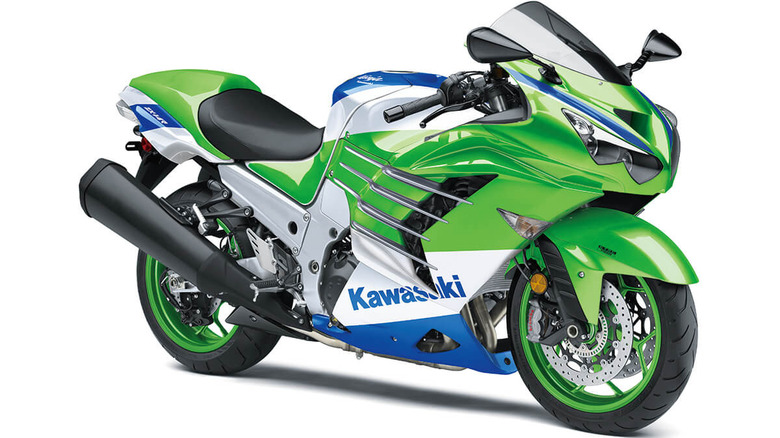 Green and white kawasaki Ninja ZX-14R