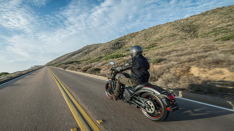 Person riding a Vulcan S Cafe on a road