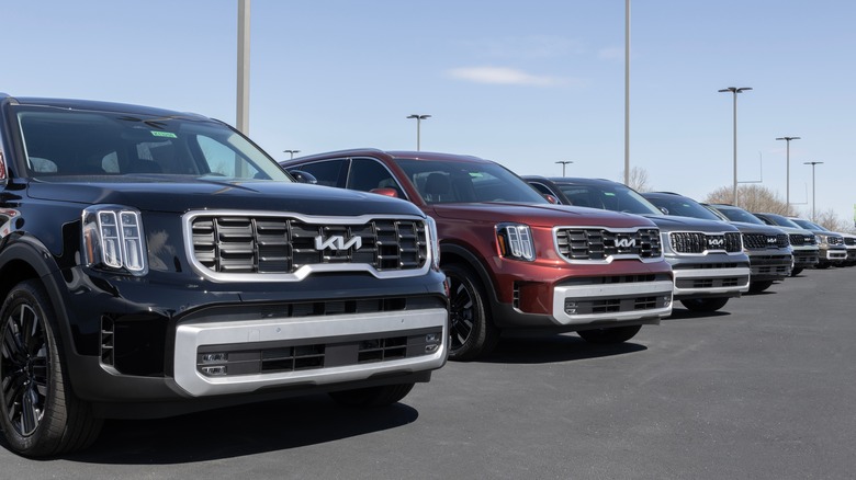 Multiple Kia Tellurides on a car lot