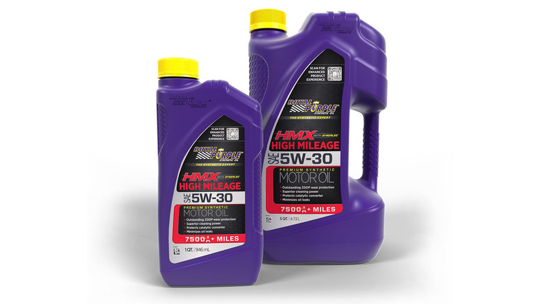 Two bottles of Royal Purple HMX motor oil