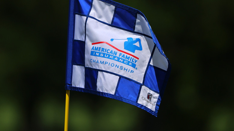 An American Family Insurance flag on a golf course