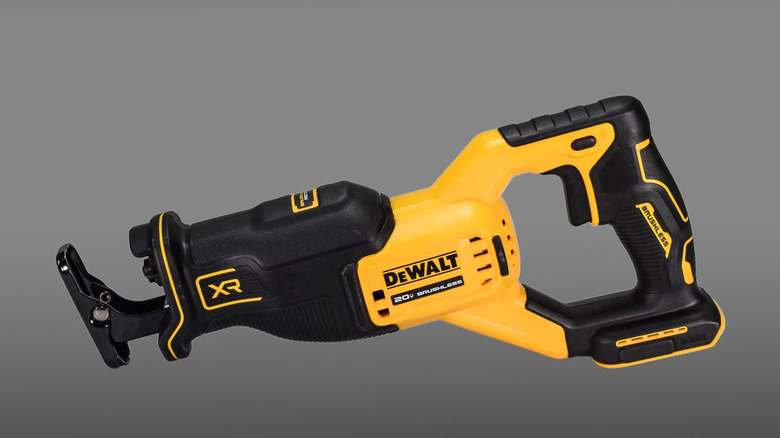 DeWalt cordless reciprocating saw on a gray background