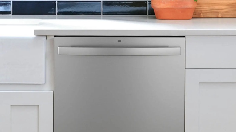 GE stainless steel dishwasher in kitchen