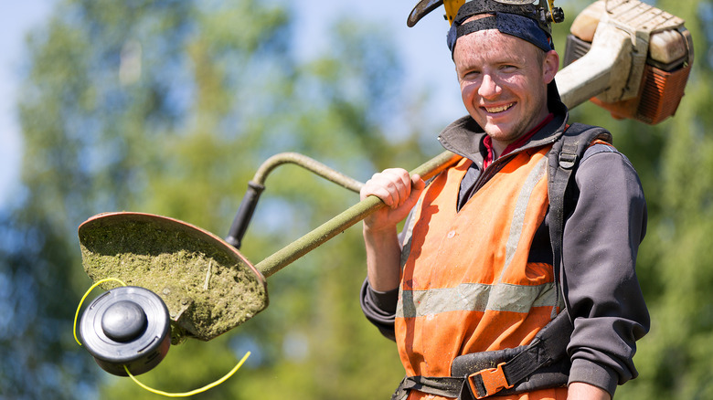 String trimmer on grass