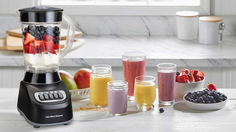 Hamilton Beach blender with smoothies and fruit